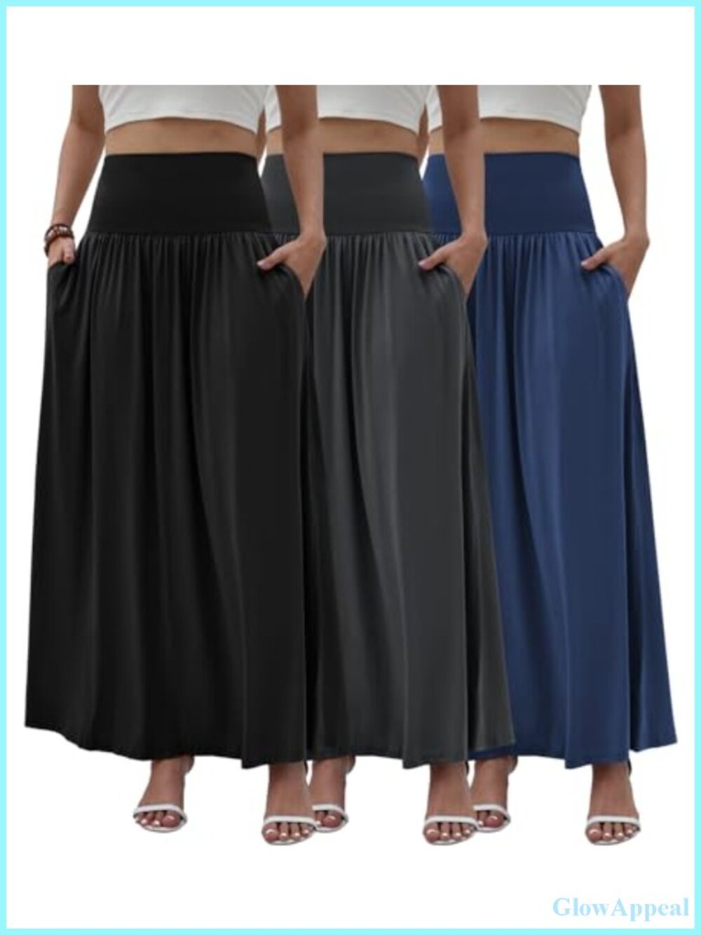 3 Pack Maxi Skirts with Pockets for Women A-Line Ankle Length